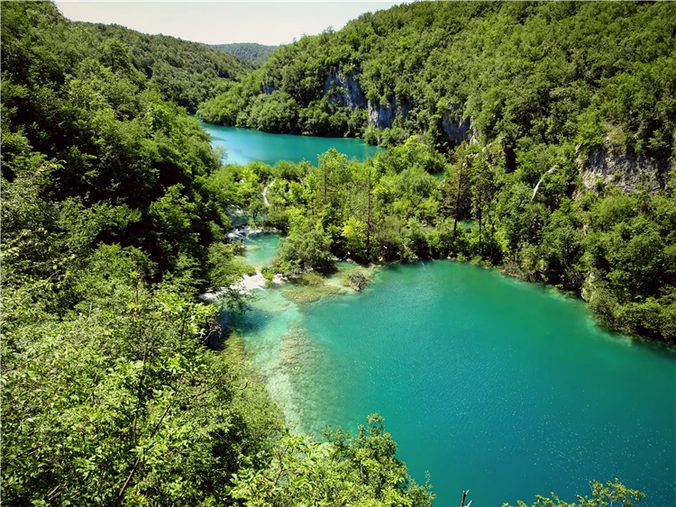 Panorama Plitvických jezer s vodopády a zelení | Národní parky Chorvatska - Plitvice, Kornati a starobylý Zadar